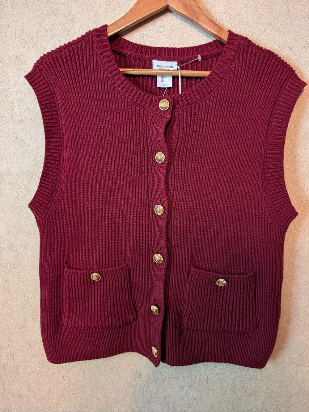 SONG OF STYLE burgundy cotton sweater vest sz L NWT